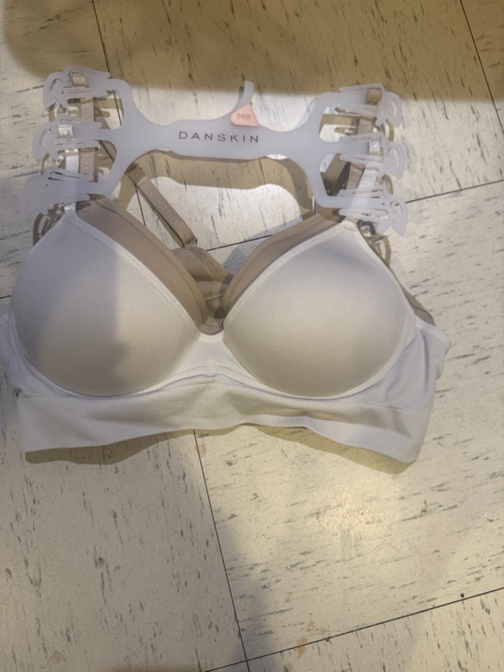 Danskin Dual-Tone Light Support Bra in White and Nude